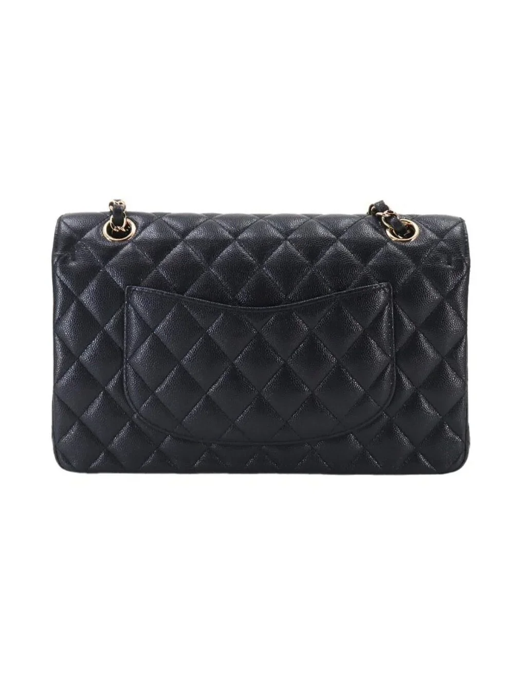 Chanel Quilted 25 Chain Shoulder Bag Caviar Leather Navy Gold